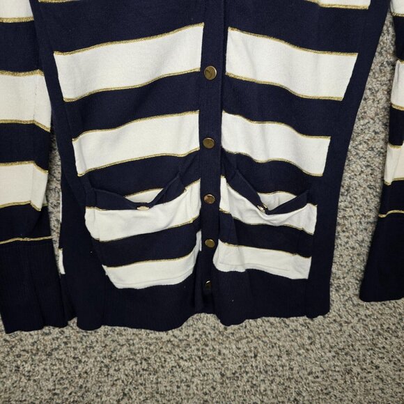 Cache Cardigan Womens XS Navy Blue Striped Snap Button Casual Ladies - Picture 5 of 7